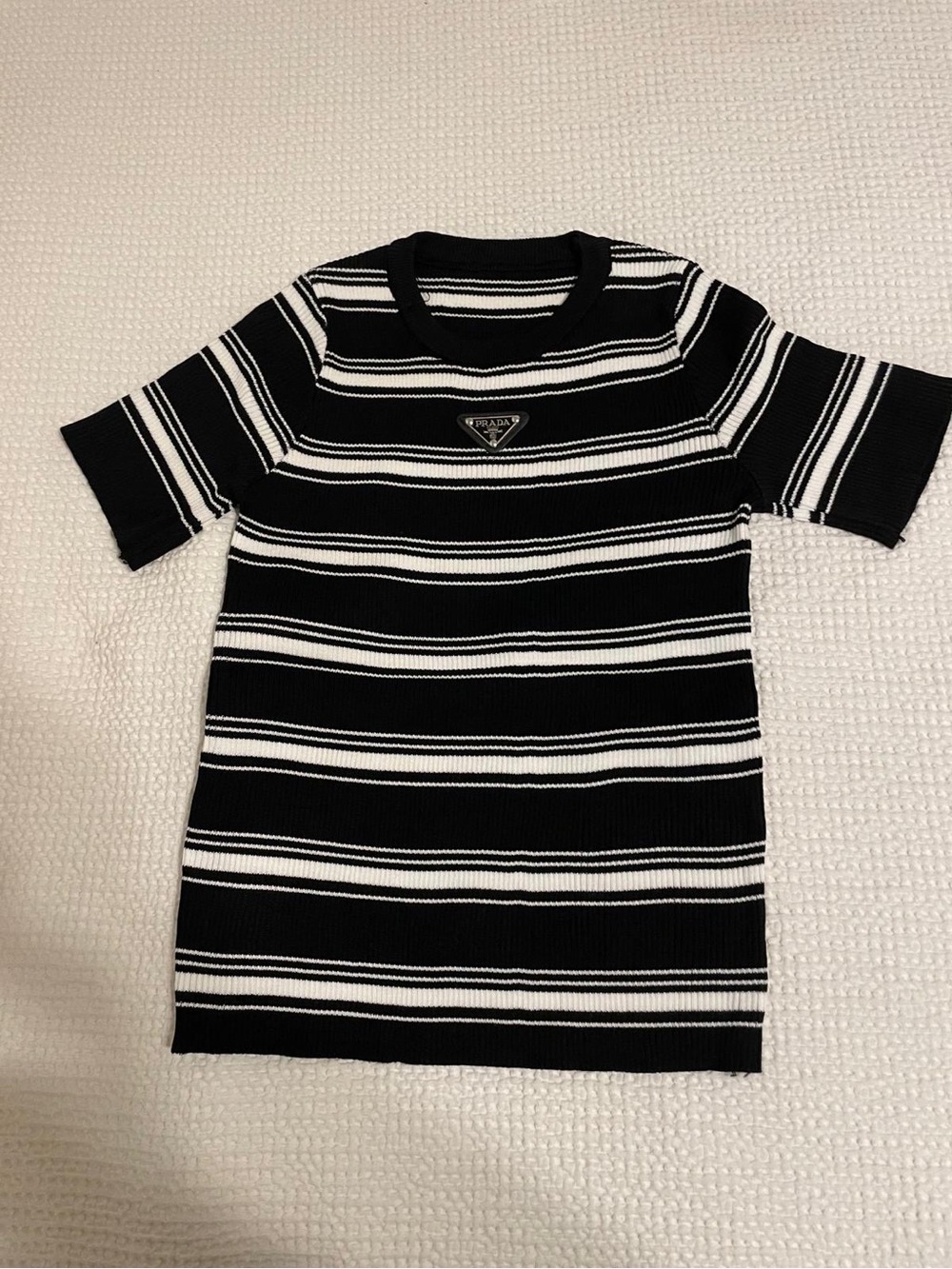Prada Black and White Striped Short Sleeve Knit Tee